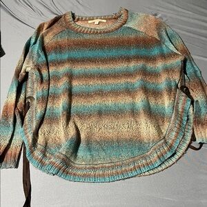 Magnolia Lane Teal and Brown Striped Sweater with concho detailing